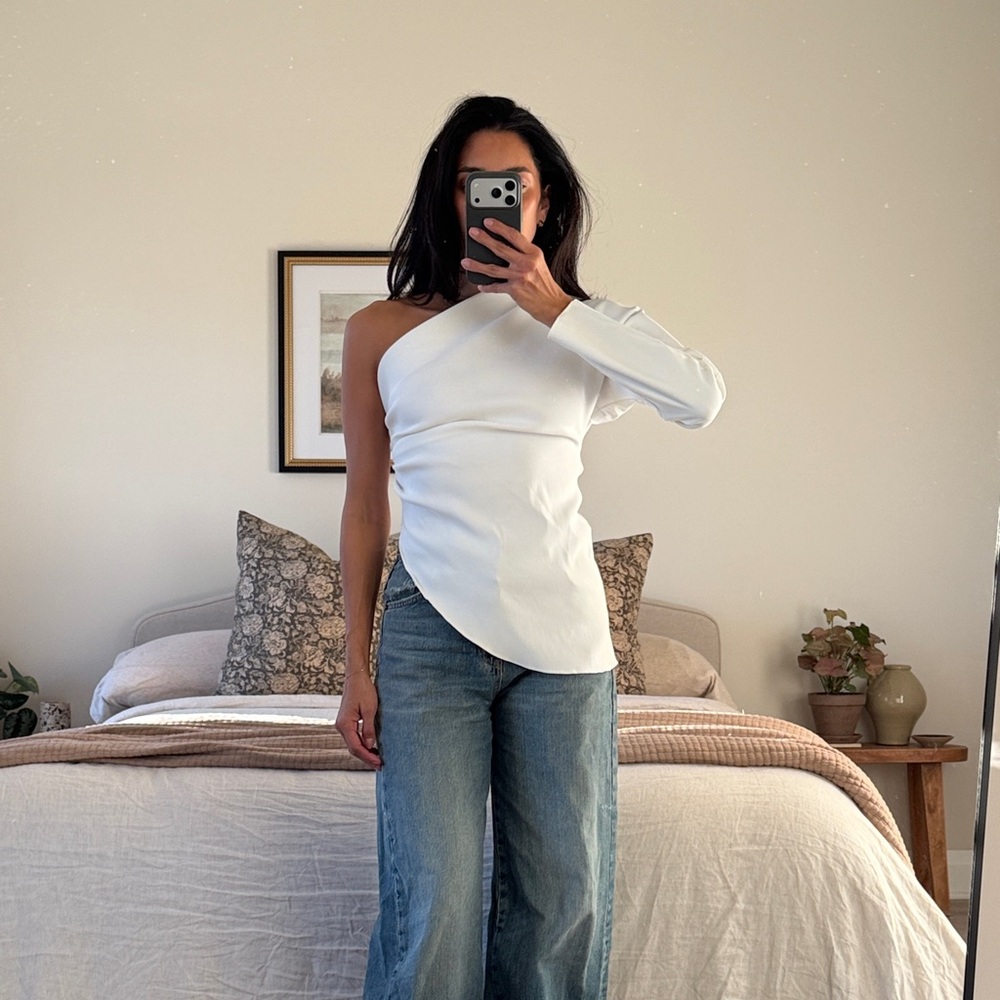 Zara White One-Shoulder Blouse